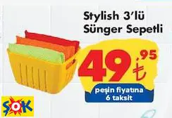 STYLİSH 3'LÜ SÜNGER SEPETLİ